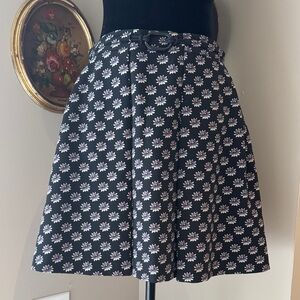 Kenzo Black and White Floral A-Line Skirt